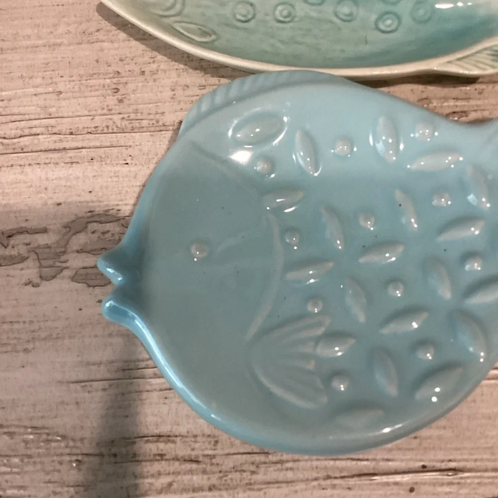 Ceramic Fish-Shaped trinket or Dish Set - Blue and Green